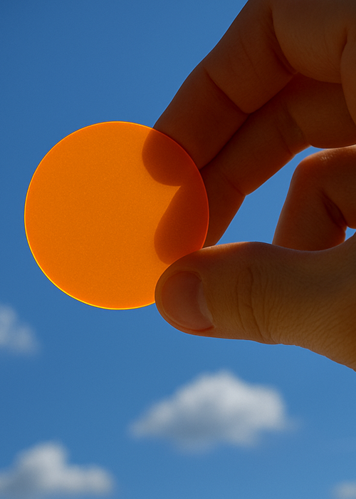 Orange LED-Farbfolie vor blauem Himmel – Lichtfilter von Folien-Fischer in Hannover, Bremen, Mainz, Leipzig und Ulm